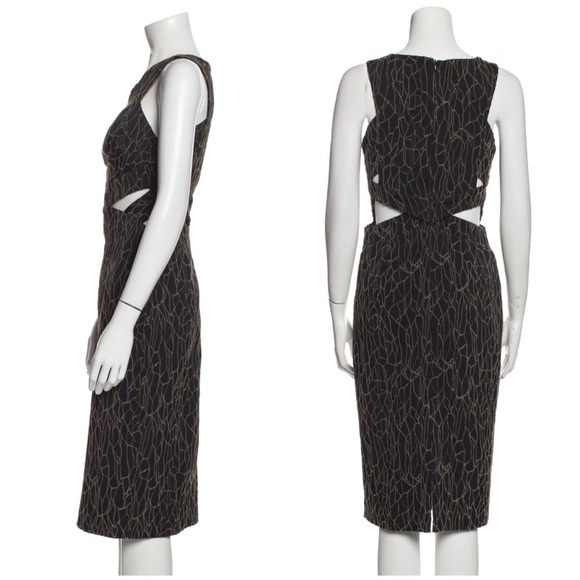Jonathan Simkhai Black Caviar Side Cutout Midi Pencil Dress Cocktail Party Sz 0 - Picture 3 of 13